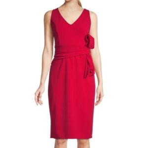 Marina Red V-neck Bow Detail Sleeveless Cocktail Dress